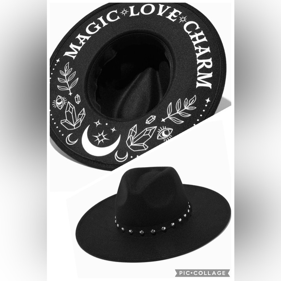Claire's Accessories - SILVER STUDDED BLACK COWBOY HAT magic love charm
